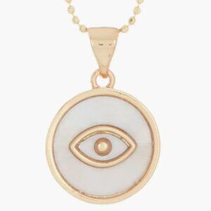 14K Gold Plated Sterling Silver Mother-of-Pearl Evil Eye Disc Pendant Necklace